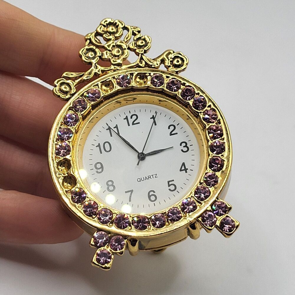 Two's Company Pink Rhinestone Quartz Clock 2.5in
